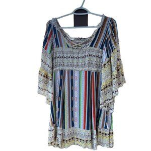 Freeway Boho Midi Dress Women’s M Multicolor Smocked Peasant Style